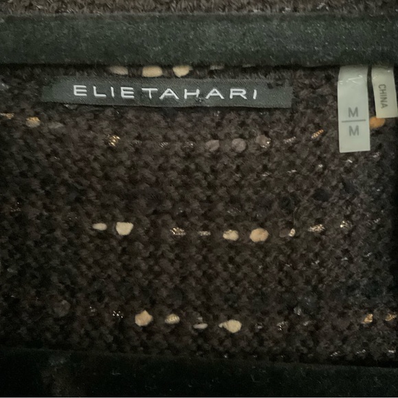 Elie Tahari Wool Blend Marled Knit Detailed Long Cardigan - Picture 4 of 10